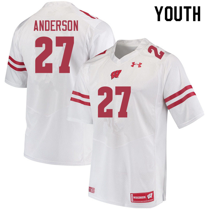 Youth #27 Haakon Anderson Wisconsin Badgers College Football Jerseys Sale-White - Click Image to Close